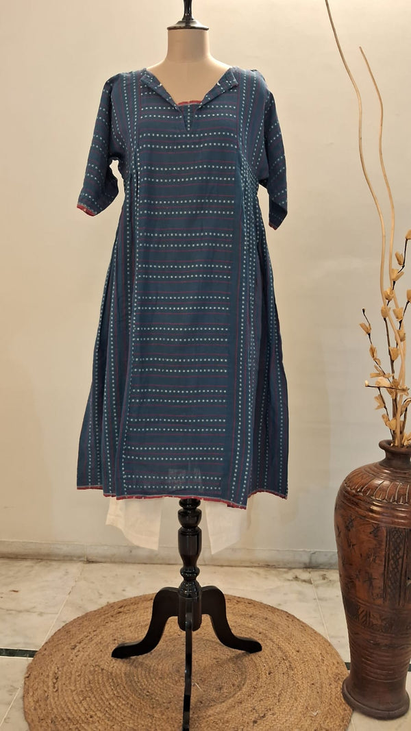 BLUE JAMDANI RED STRIPES DRESS