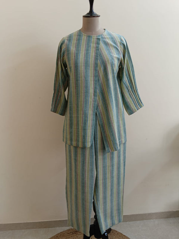 FIREFLIES SET IN GREEN STRIPES KHADI