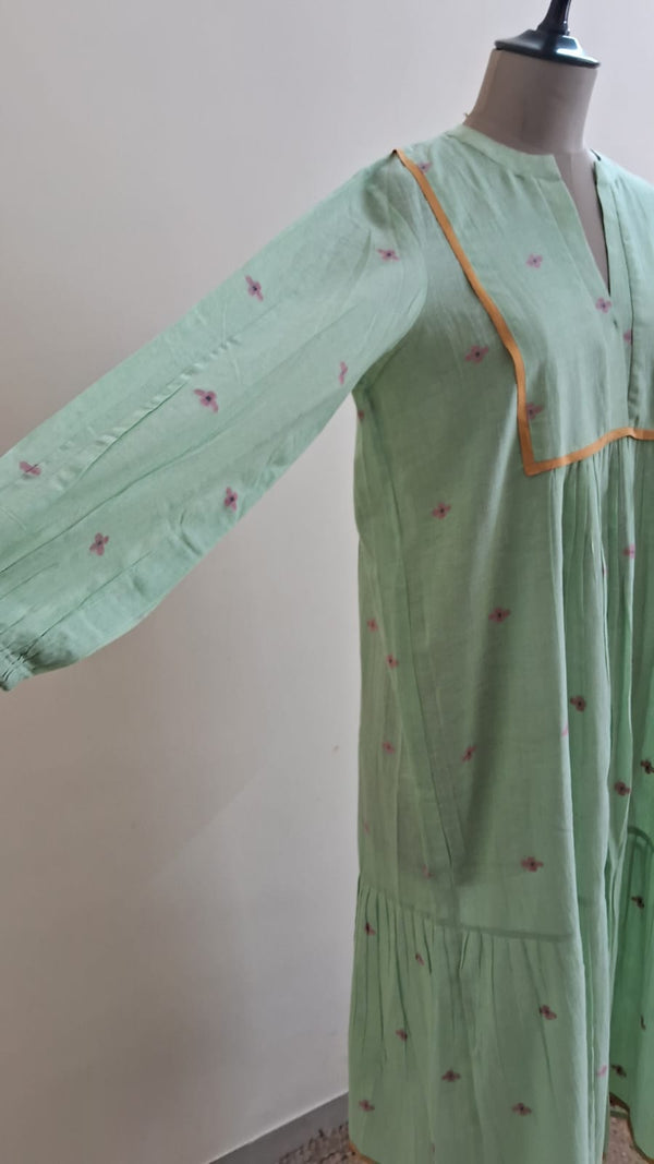 Pista Green Jamdani Apple Jam Dress