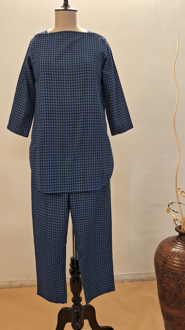 Blue Black Checkered Candytuft Co-ord Set