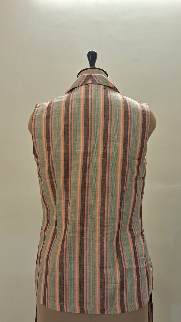 Pink Green Stripes Khadi Magomeni Co-ord Set