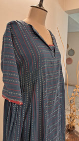 BLUE JAMDANI RED STRIPES DRESS