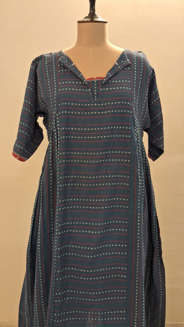 BLUE JAMDANI RED STRIPES DRESS